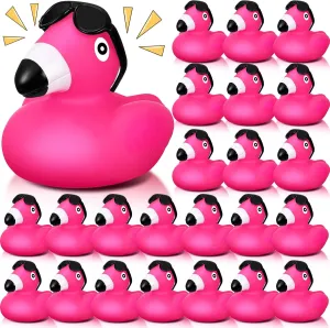 Sotiff 24 Pcs Flamingo Rubber Duckies with Sunglasses Pink Flamingo Duck Bath Toys Bulk Cute Floating Squeaky Mini Rubber Ducks for Baby Shower Party Favor Cake Decor Carnival Prizes(Rose Red)