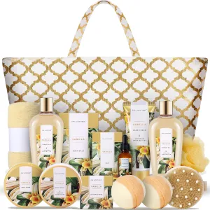 Spa Luxetique Gift Baskets for Women,15 Pcs Vanilla Spa Gifts for Women, Women's Gifts with Bubble Bath, Bath Salt, Bath Bombs, Mothers Day Spa Baskets