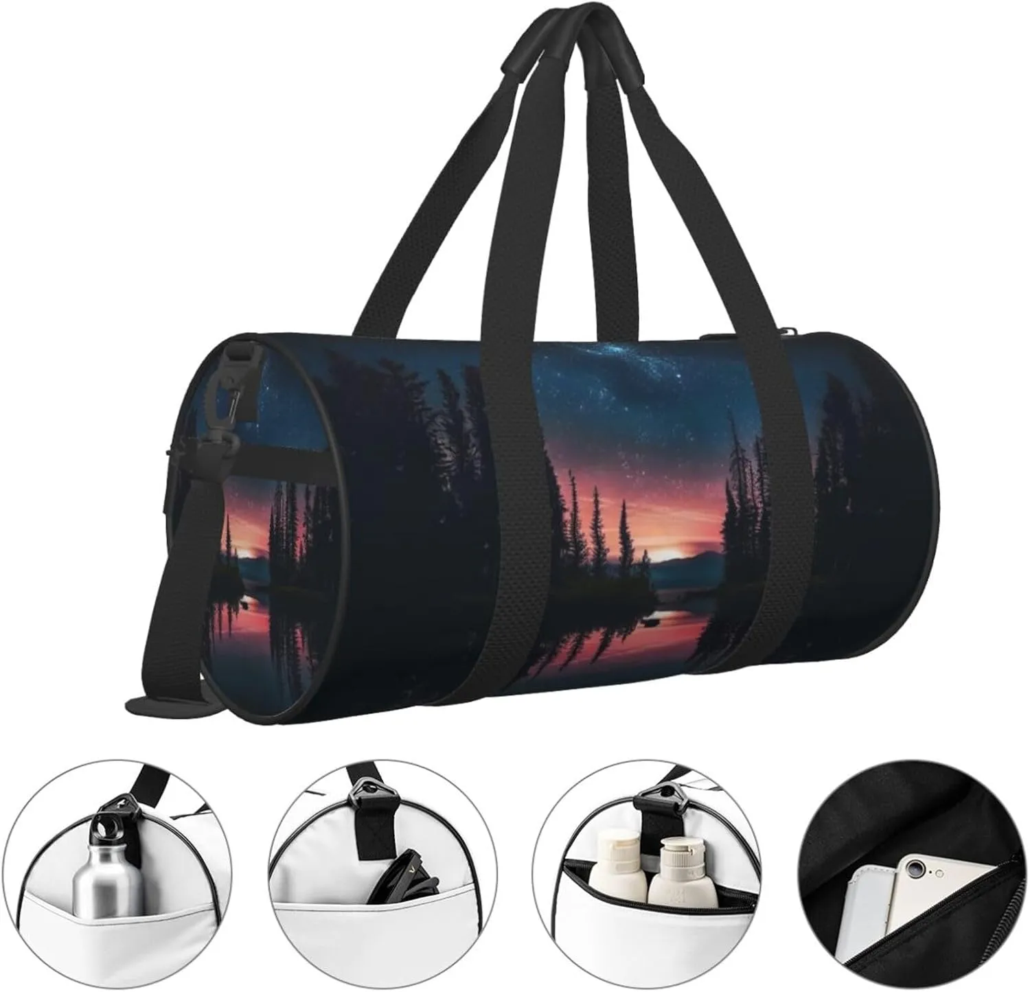 Space Lake Reflection Trees Travel Duffle Bag for Men Women Sport Gym Bag Foldable Weekender Bag Carry on Overnight Bag for Travel Swimming Basketball