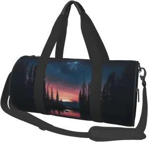 Space Lake Reflection Trees Travel Duffle Bag for Men Women Sport Gym Bag Foldable Weekender Bag Carry on Overnight Bag for Travel Swimming Basketball