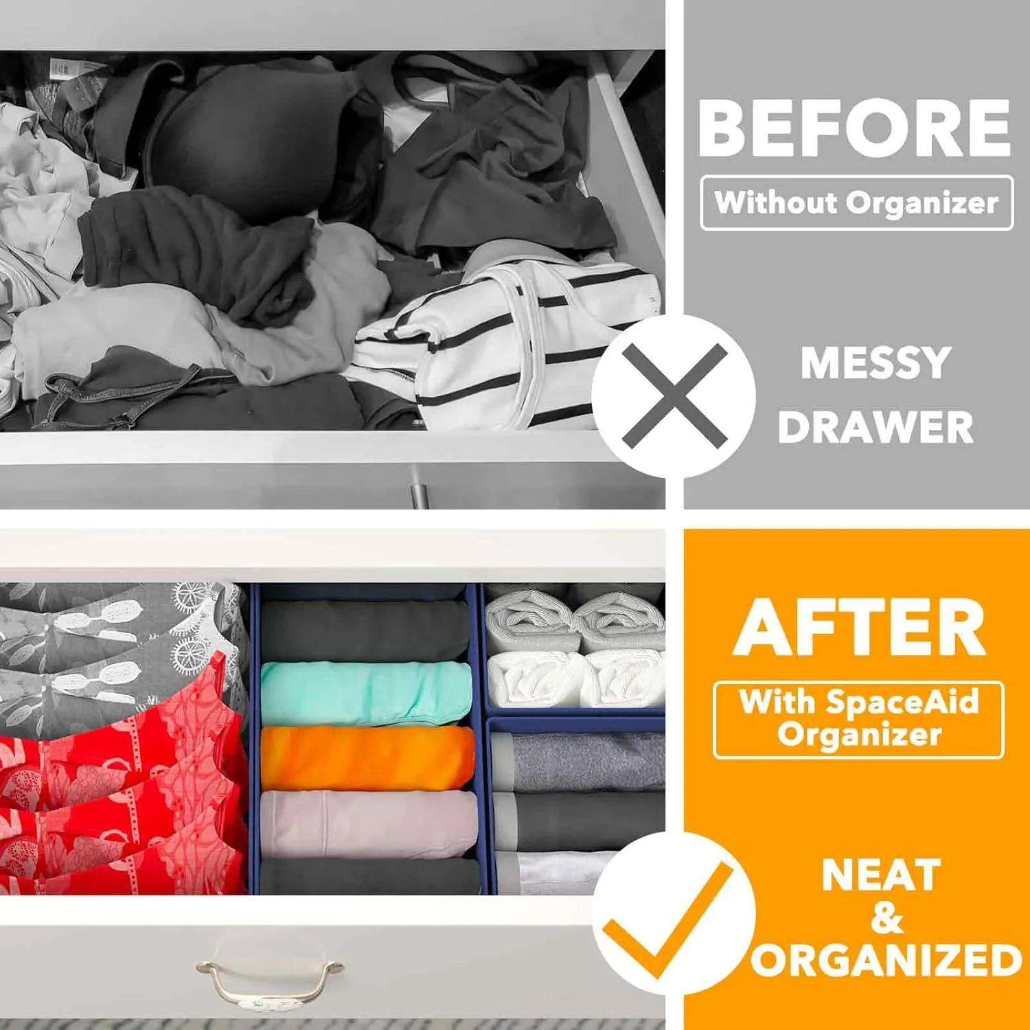 SpaceAid Drawer Organizer for Clothes, 12 Pack Dresser Drawer Organizer Bins, Closet Organizers and Storage Dividers for Clothing, Underwears, Socks (Blue)