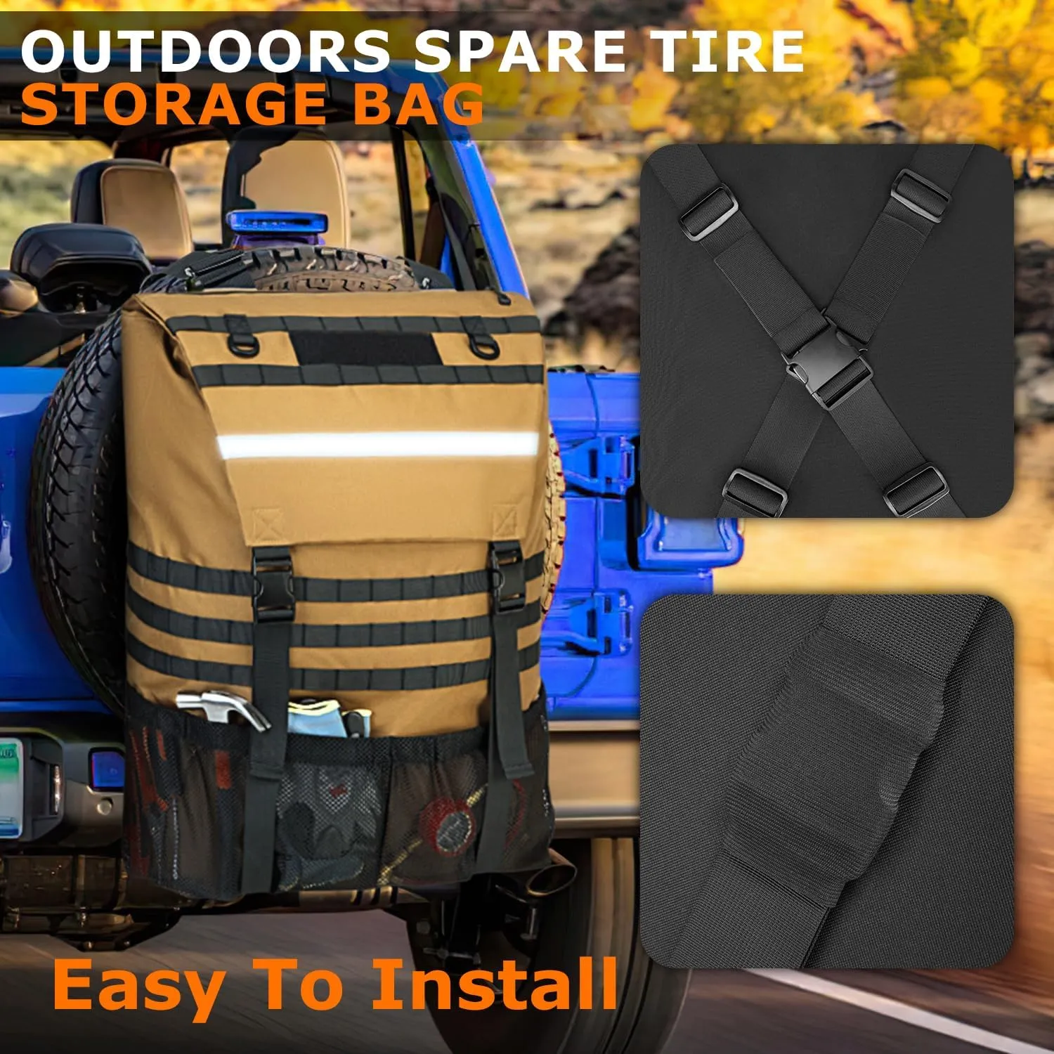 Spare Tire Trash Bag Heavy Duty Offroad Tailgate Storage Bag for Jeep, Truck, SUV or Car Recovery Tool Gear
