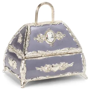 Splendid Lavender Handbag Shaped Music Box/Jewelry Box Adorned with Swarovski Crystal Components Playing Wind Beneath My Wings