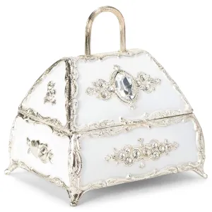 Splendid Pearl White Handbag Shaped Music Box/Jewelry Box Adorned with Swarovski Crystal Components Playing Music of the Night From Phantom of the Opera