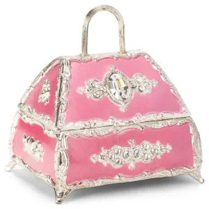 Splendid Pink Handbag Shaped Music Box/Jewelry Box Adorned with Swarovski Crystal Components Playing Canon