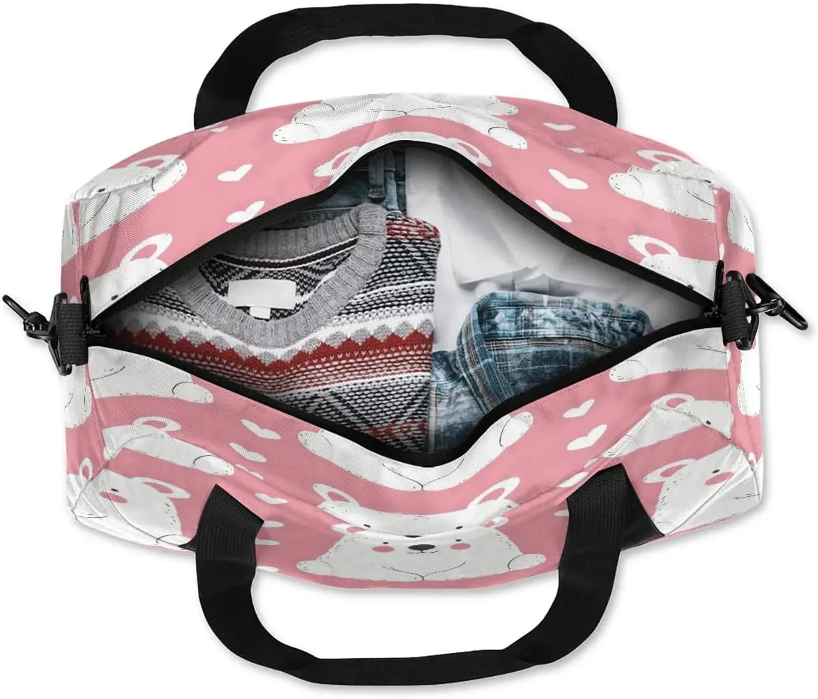 Sport Duffel Bag Bear Love Heart Kids Gym Bag Weekender Overnight Bags for Boys Girls Teens Carry On Workout Travel Bag