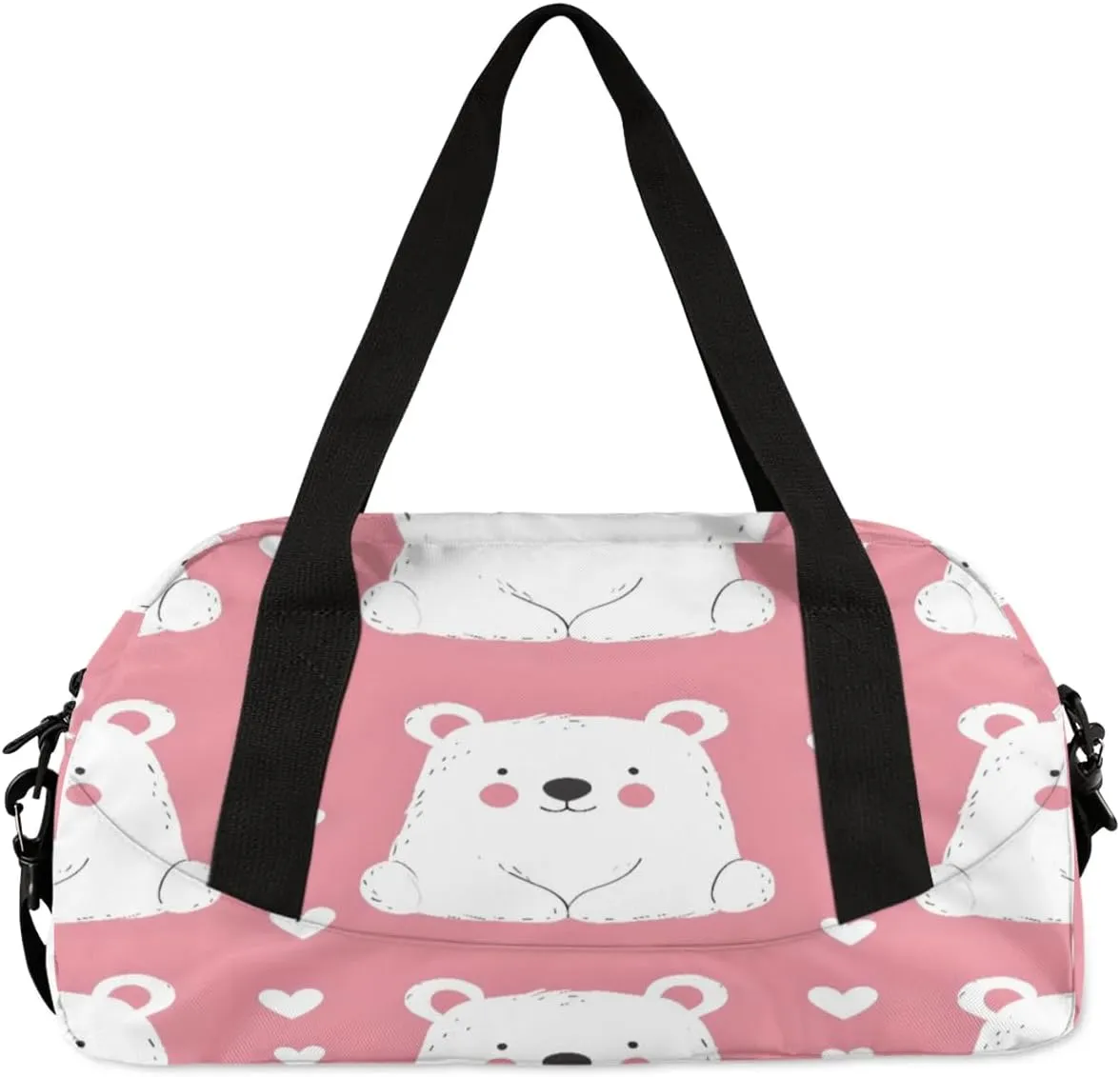 Sport Duffel Bag Bear Love Heart Kids Gym Bag Weekender Overnight Bags for Boys Girls Teens Carry On Workout Travel Bag