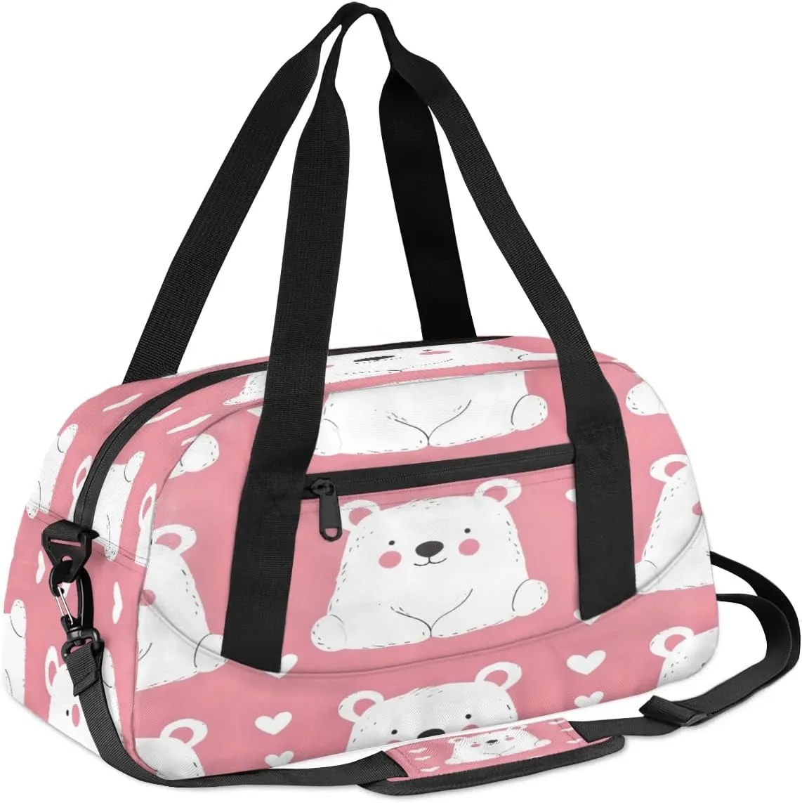 Sport Duffel Bag Bear Love Heart Kids Gym Bag Weekender Overnight Bags for Boys Girls Teens Carry On Workout Travel Bag