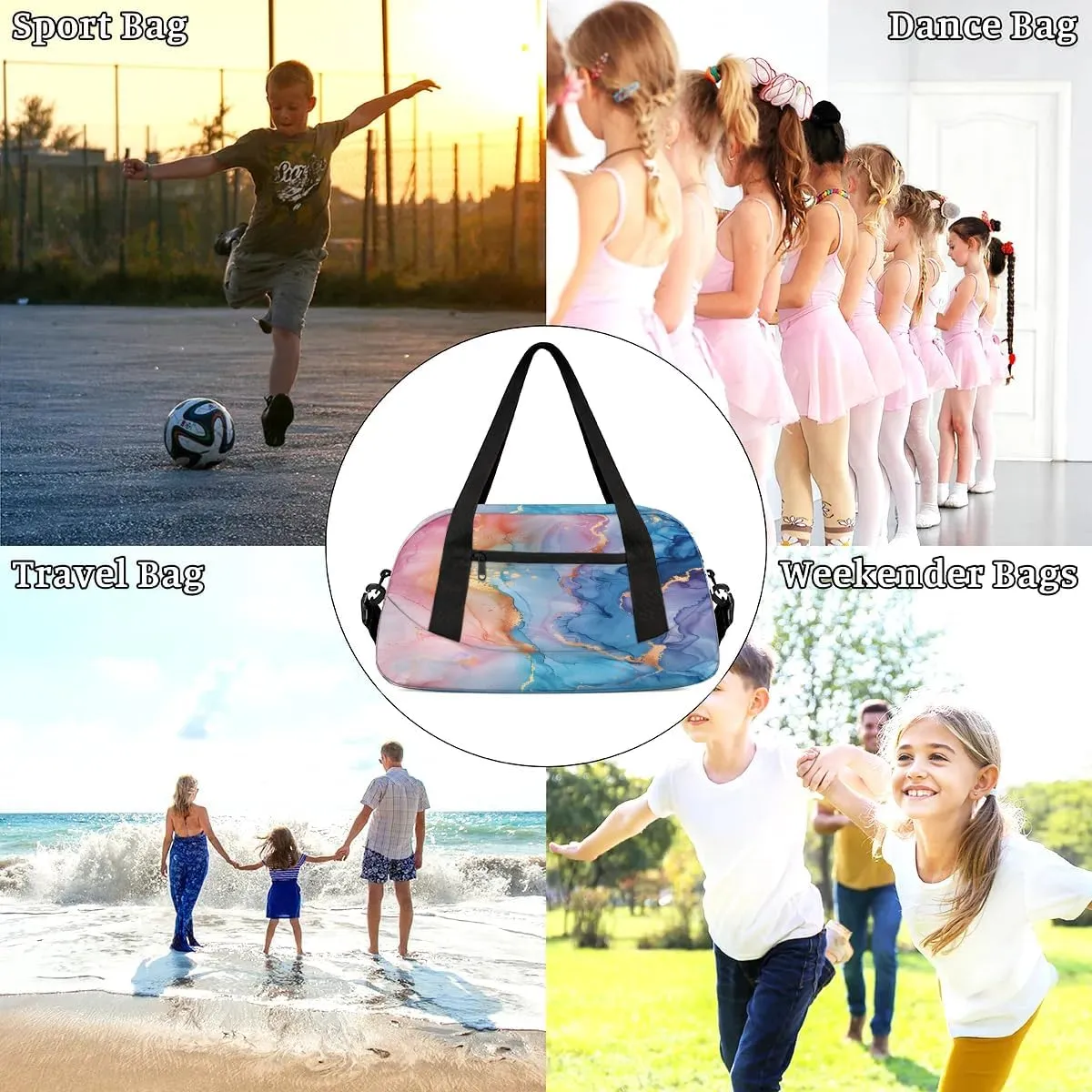 Sport Duffel Bag Beautiful Marble Design Kids Gym Bag Weekender Overnight Bags for Boys Girls Teens Carry On Workout Travel Bag