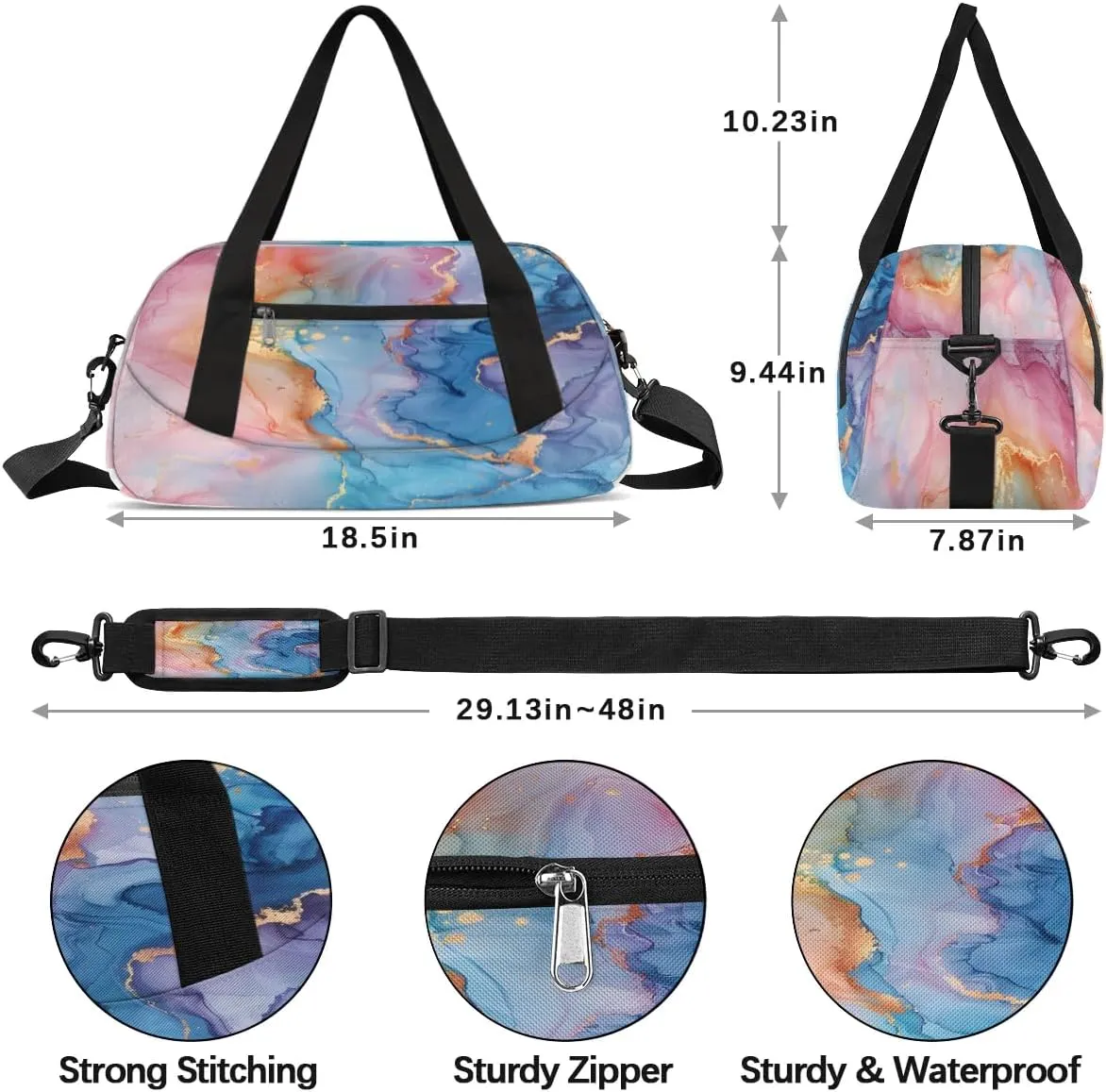 Sport Duffel Bag Beautiful Marble Design Kids Gym Bag Weekender Overnight Bags for Boys Girls Teens Carry On Workout Travel Bag