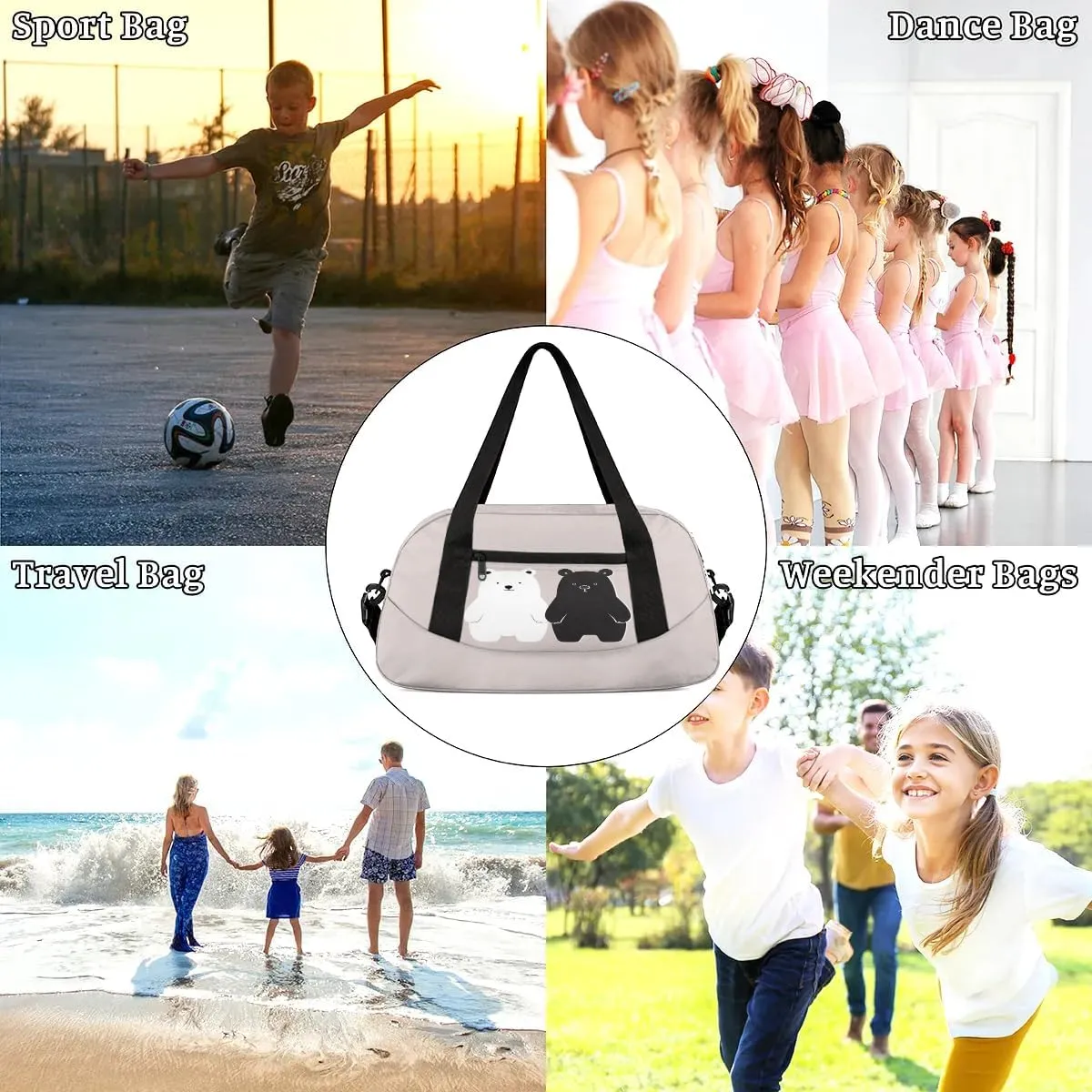 Sport Duffel Bag Cartoon Bear Print Kids Gym Bag Weekender Overnight Bags for Boys Girls Teens Carry On Workout Travel Bag