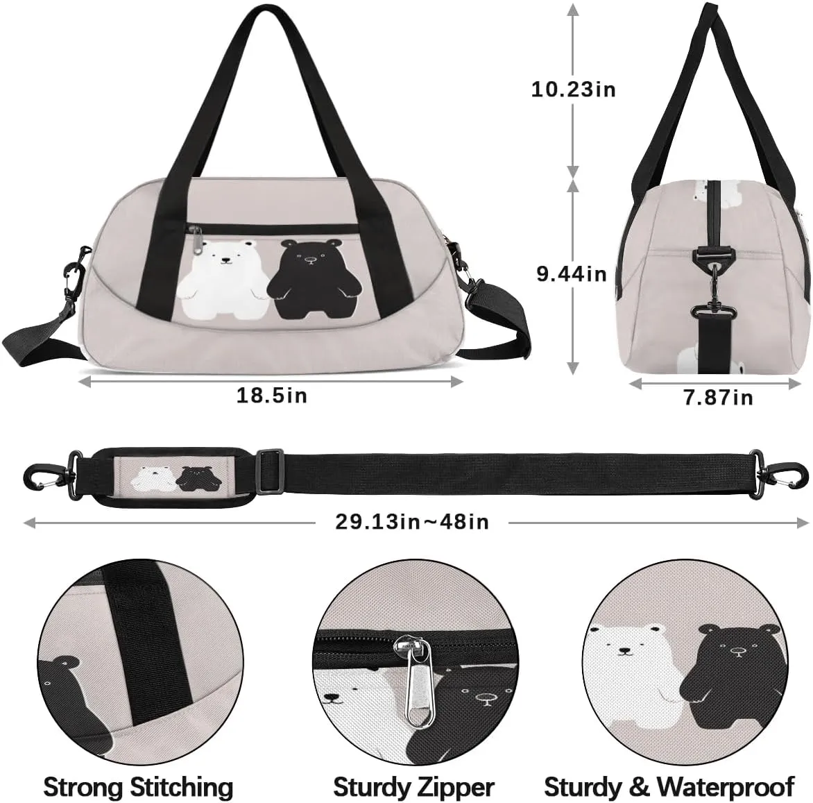 Sport Duffel Bag Cartoon Bear Print Kids Gym Bag Weekender Overnight Bags for Boys Girls Teens Carry On Workout Travel Bag