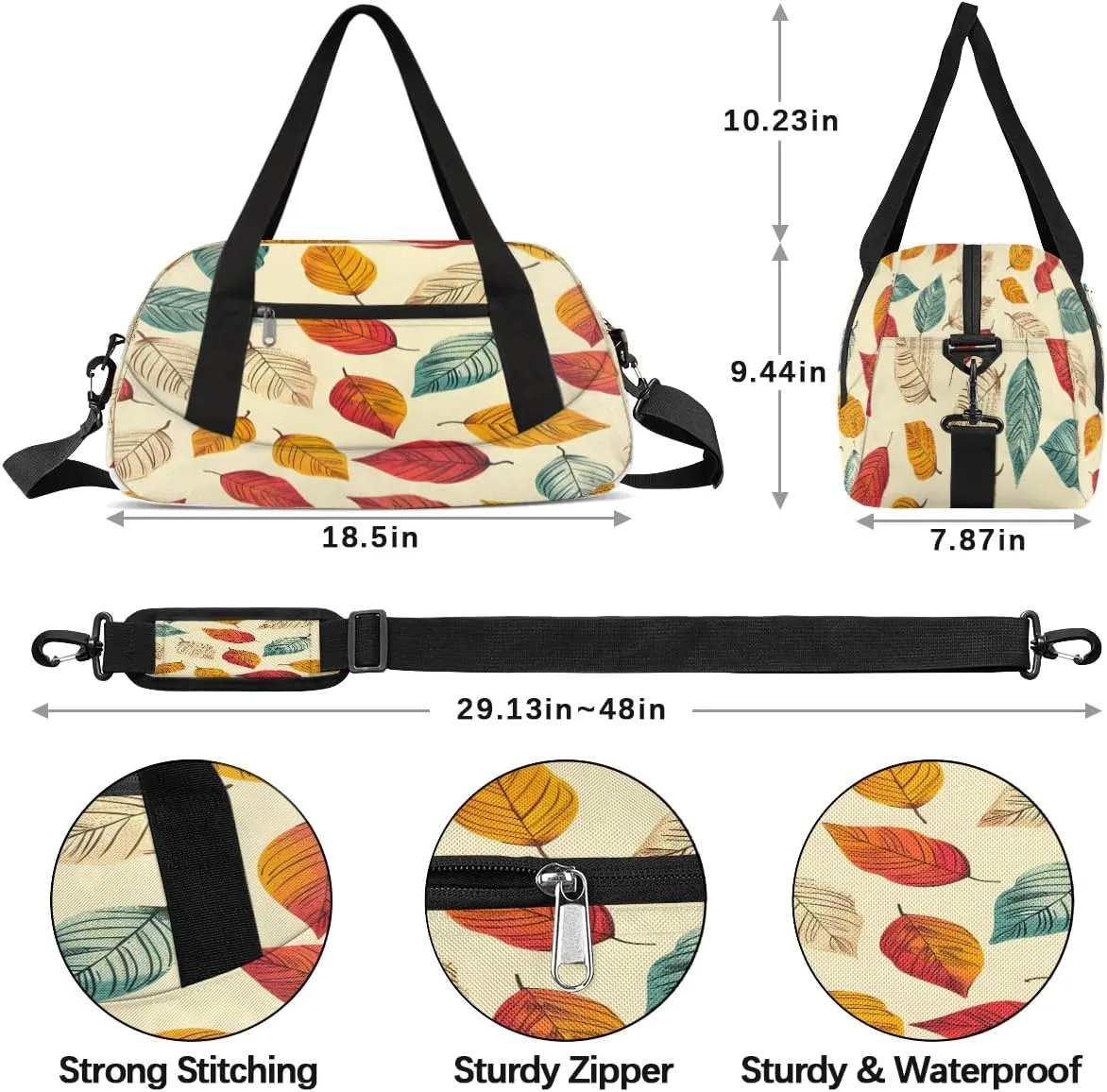 Sport Duffel Bag Cartoon Leaves Kids Gym Bag Weekender Overnight Bags for Boys Girls Teens Carry On Workout Travel Bag