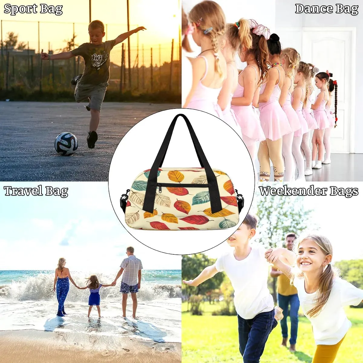 Sport Duffel Bag Cartoon Leaves Kids Gym Bag Weekender Overnight Bags for Boys Girls Teens Carry On Workout Travel Bag