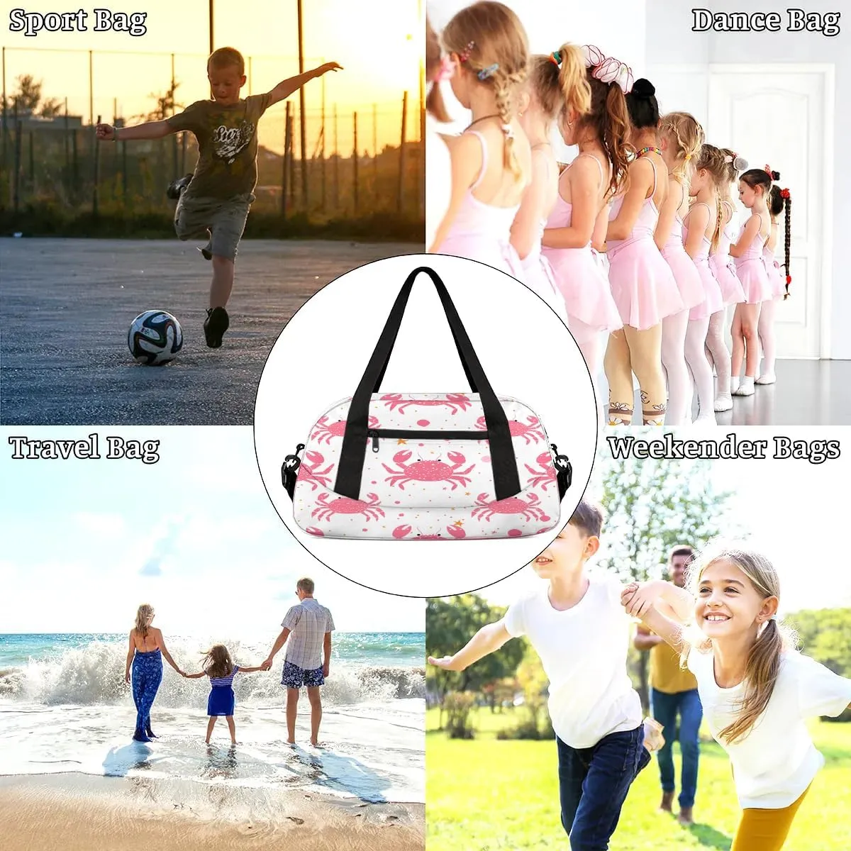 Sport Duffel Bag Crab Print Kids Gym Bag Weekender Overnight Bags for Boys Girls Teens Carry On Workout Travel Bag