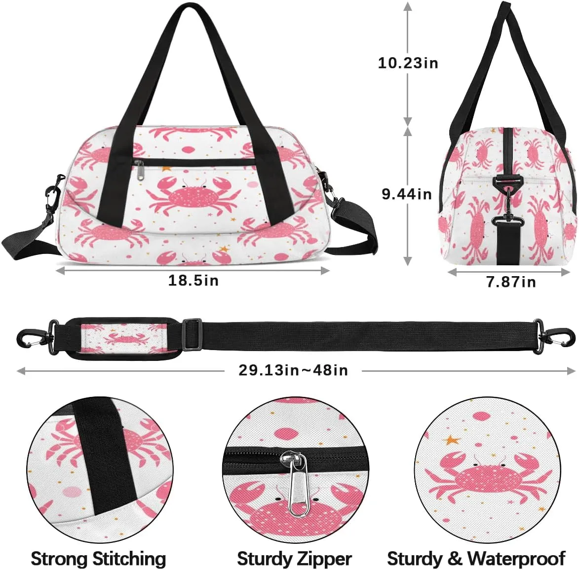 Sport Duffel Bag Crab Print Kids Gym Bag Weekender Overnight Bags for Boys Girls Teens Carry On Workout Travel Bag