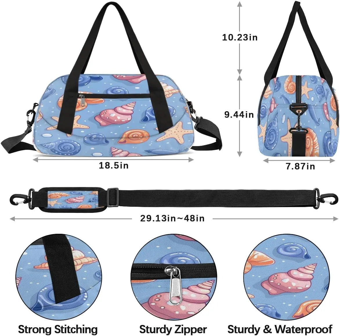 Sport Duffel Bag Cute Starfish Conch Kids Gym Bag Weekender Overnight Bags for Boys Girls Teens Carry On Workout Travel Bag