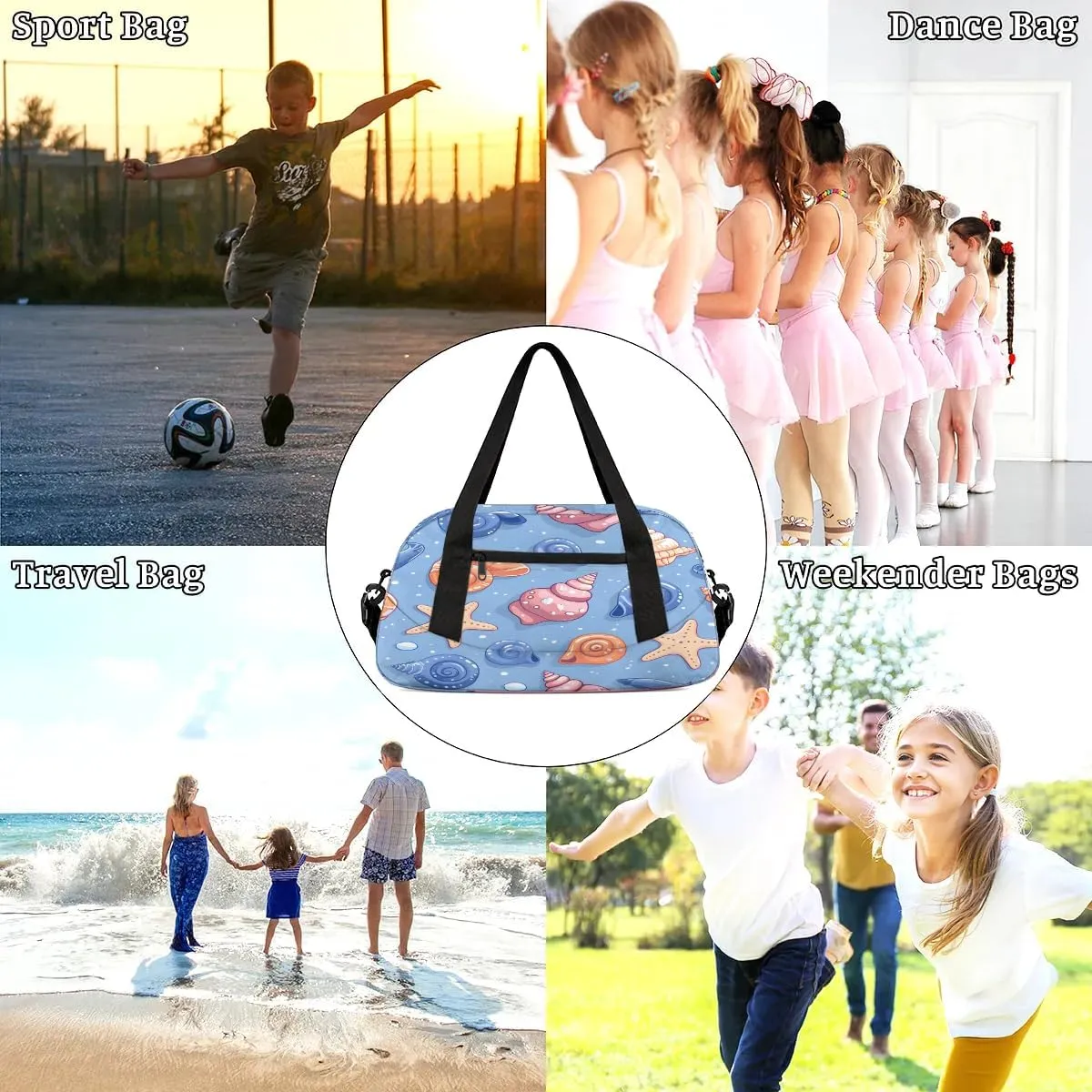 Sport Duffel Bag Cute Starfish Conch Kids Gym Bag Weekender Overnight Bags for Boys Girls Teens Carry On Workout Travel Bag