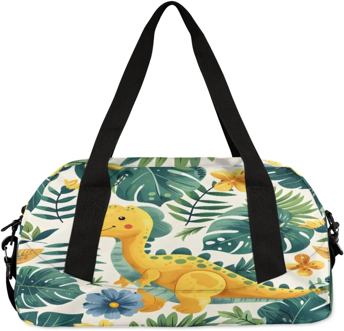 Sport Duffel Bag Dinosaur Palm Leaves Kids Gym Bag Weekender Overnight Bags for Boys Girls Teens Carry On Workout Travel Bag