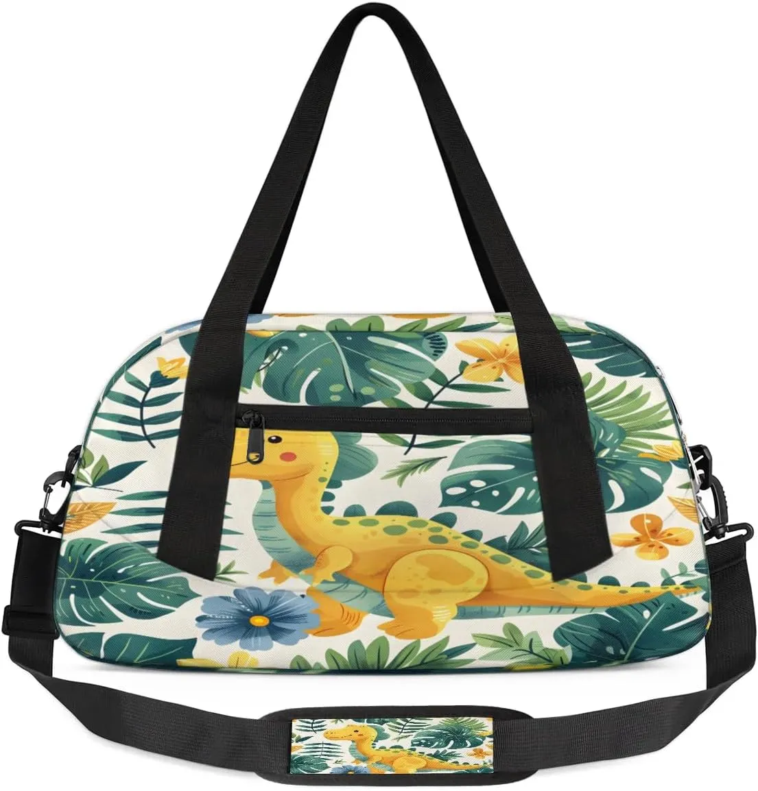 Sport Duffel Bag Dinosaur Palm Leaves Kids Gym Bag Weekender Overnight Bags for Boys Girls Teens Carry On Workout Travel Bag