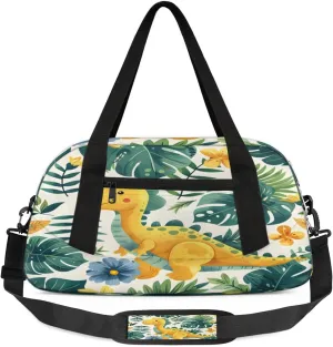 Sport Duffel Bag Dinosaur Palm Leaves Kids Gym Bag Weekender Overnight Bags for Boys Girls Teens Carry On Workout Travel Bag