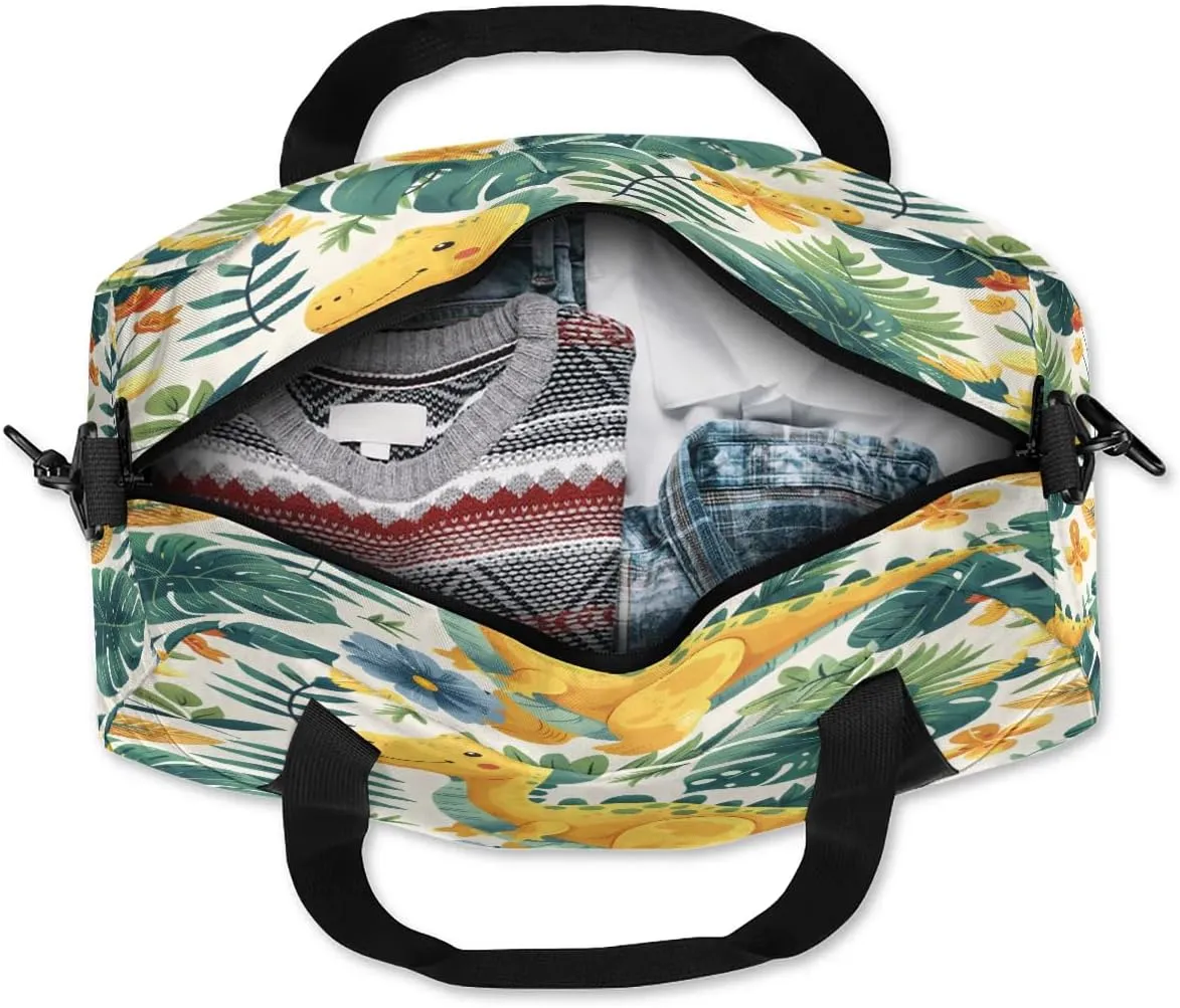 Sport Duffel Bag Dinosaur Palm Leaves Kids Gym Bag Weekender Overnight Bags for Boys Girls Teens Carry On Workout Travel Bag