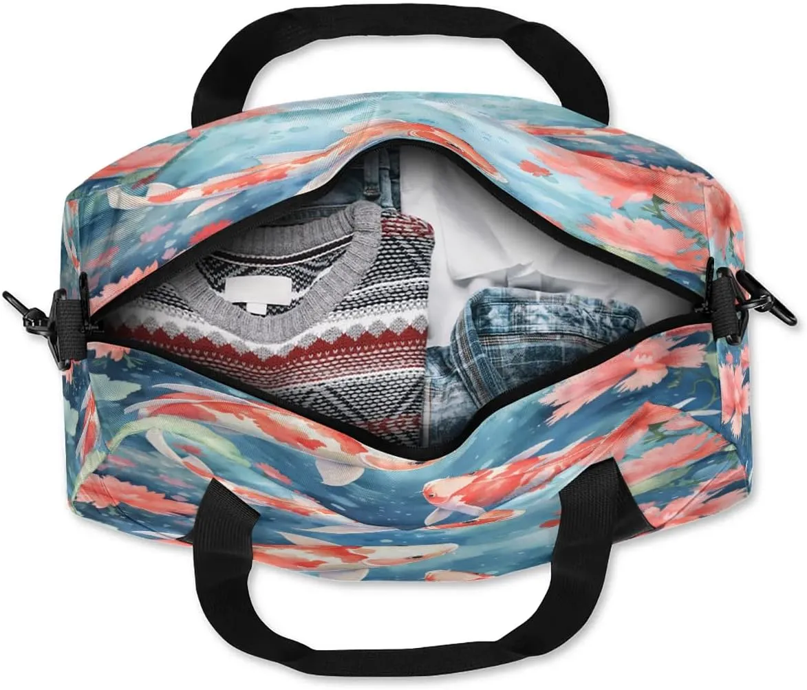 Sport Duffel Bag Fishes Flowers Kids Gym Bag Weekender Overnight Bags for Boys Girls Teens Carry On Workout Travel Bag