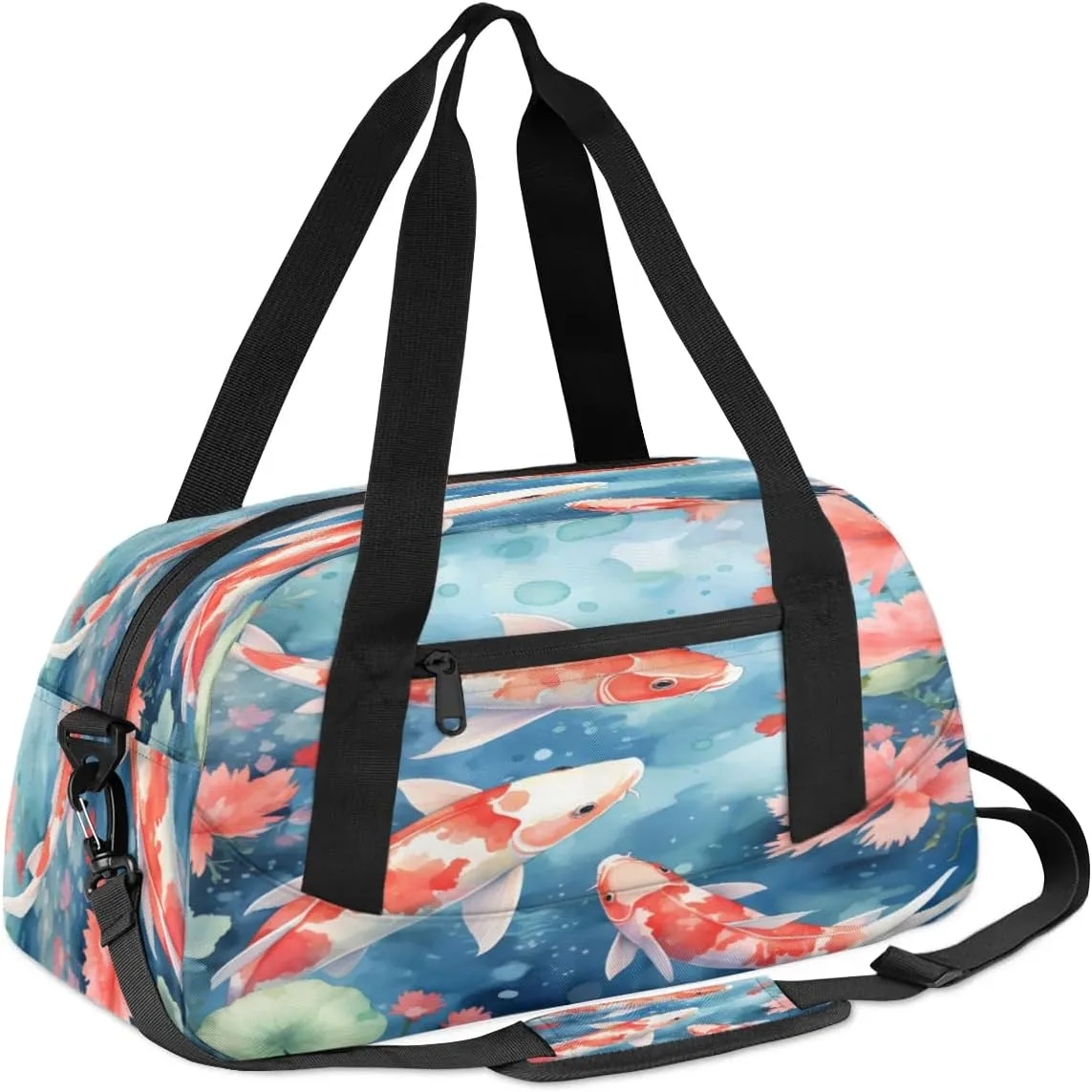Sport Duffel Bag Fishes Flowers Kids Gym Bag Weekender Overnight Bags for Boys Girls Teens Carry On Workout Travel Bag