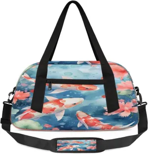 Sport Duffel Bag Fishes Flowers Kids Gym Bag Weekender Overnight Bags for Boys Girls Teens Carry On Workout Travel Bag