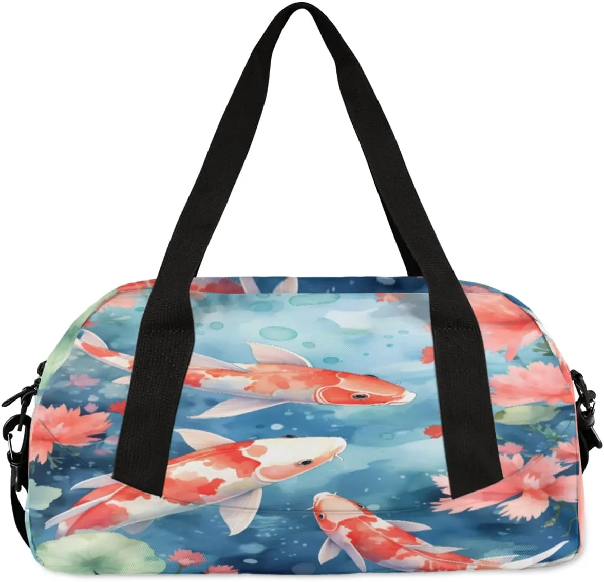Sport Duffel Bag Fishes Flowers Kids Gym Bag Weekender Overnight Bags for Boys Girls Teens Carry On Workout Travel Bag