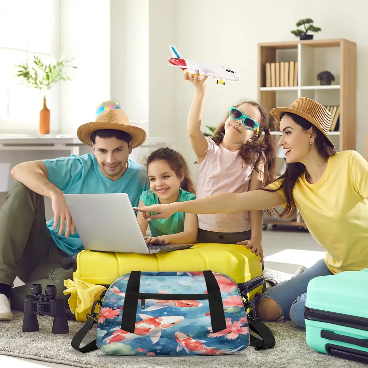 Sport Duffel Bag Fishes Flowers Kids Gym Bag Weekender Overnight Bags for Boys Girls Teens Carry On Workout Travel Bag