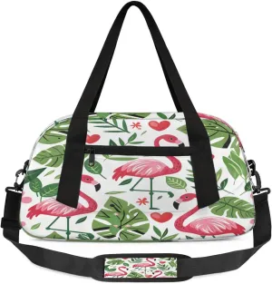 Sport Duffel Bag Flamingo Fern Leaf Kids Gym Bag Weekender Overnight Bags for Boys Girls Teens Carry On Workout Travel Bag