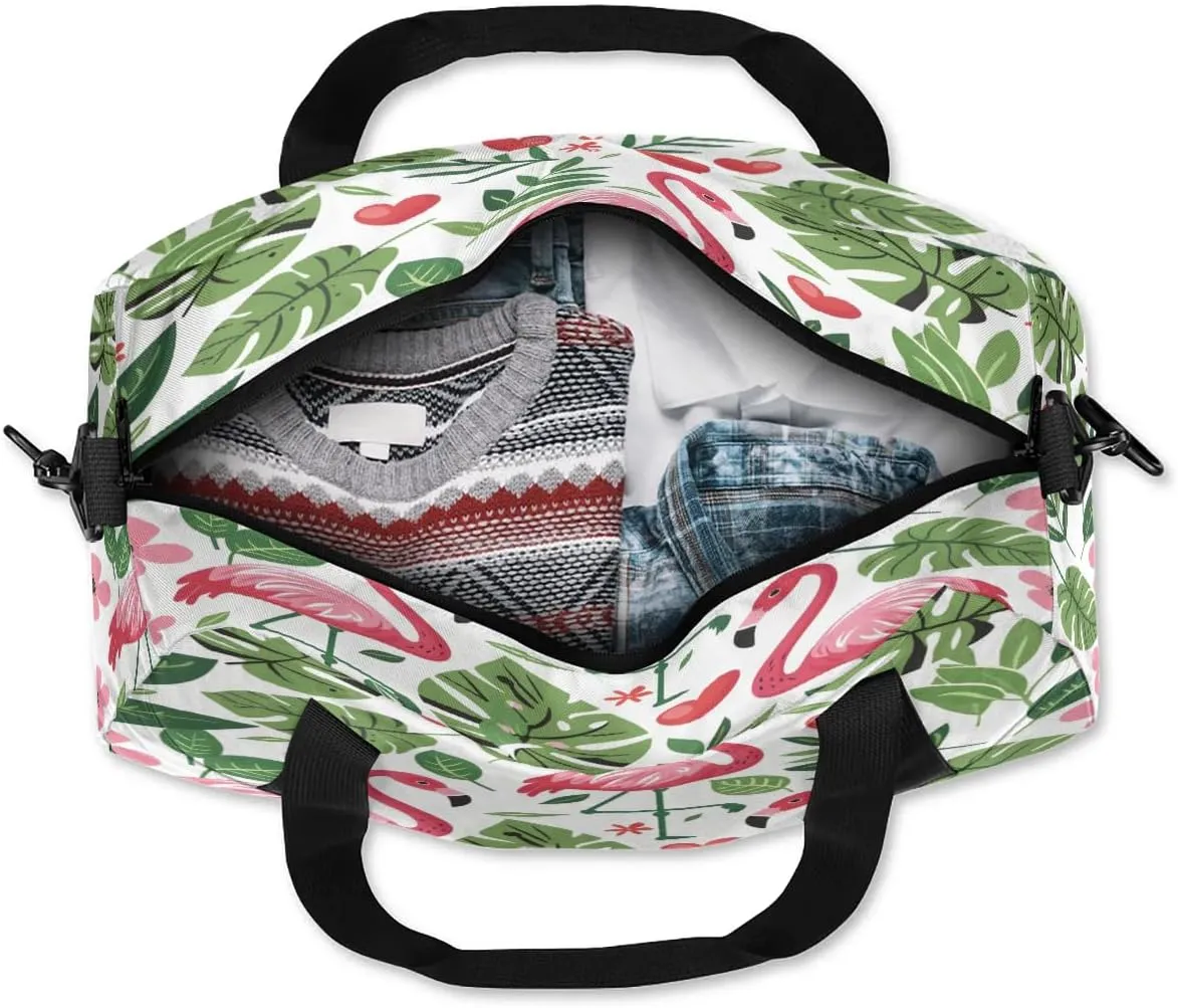 Sport Duffel Bag Flamingo Fern Leaf Kids Gym Bag Weekender Overnight Bags for Boys Girls Teens Carry On Workout Travel Bag