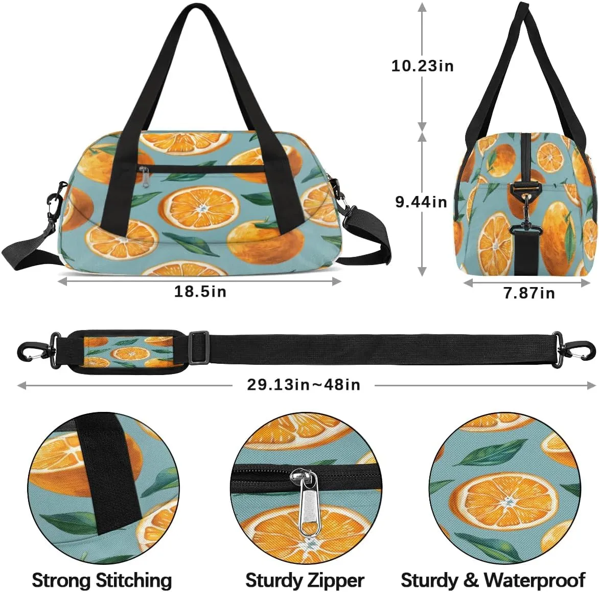 Sport Duffel Bag Fruit Orange Kids Gym Bag Weekender Overnight Bags for Boys Girls Teens Carry On Workout Travel Bag