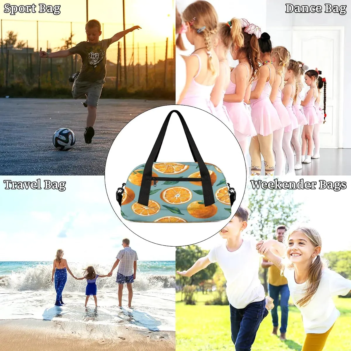Sport Duffel Bag Fruit Orange Kids Gym Bag Weekender Overnight Bags for Boys Girls Teens Carry On Workout Travel Bag