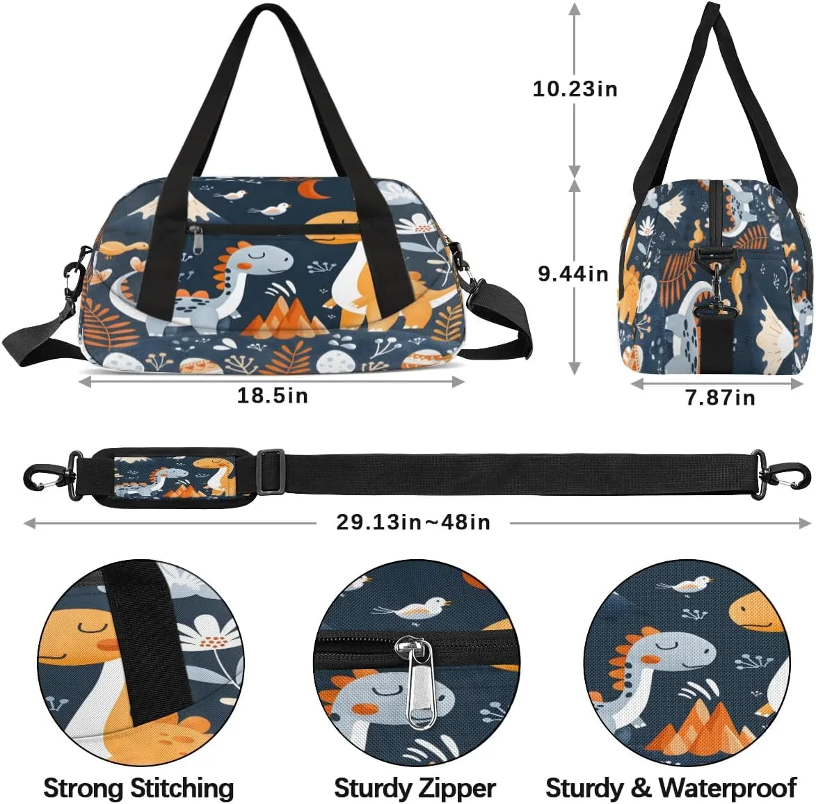 Sport Duffel Bag Funny Dinosaur Kids Gym Bag Weekender Overnight Bags for Boys Girls Teens Carry On Workout Travel Bag