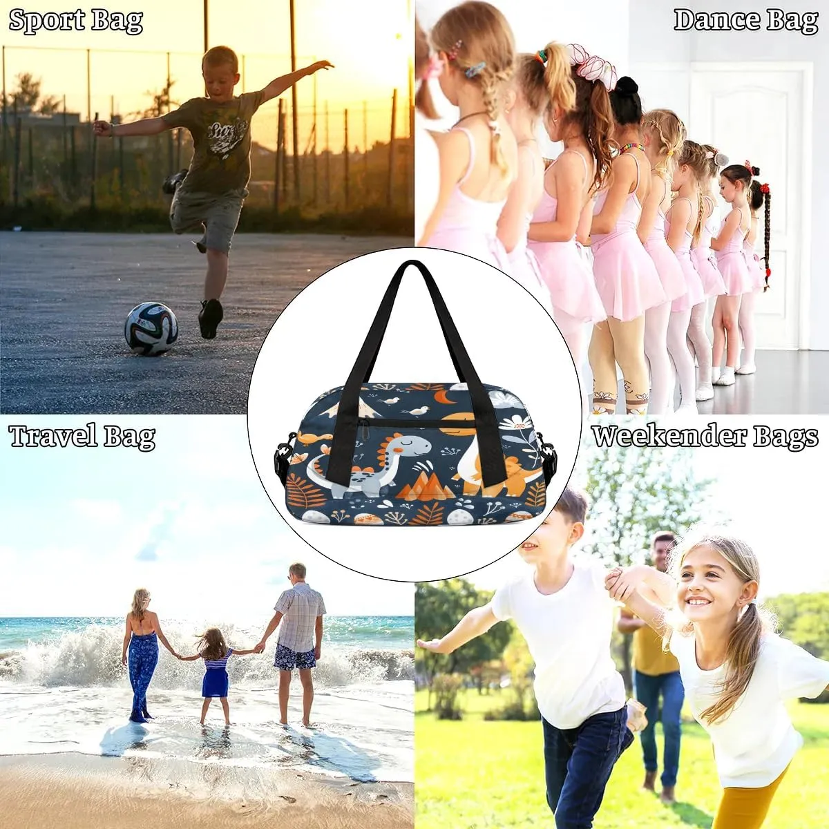 Sport Duffel Bag Funny Dinosaur Kids Gym Bag Weekender Overnight Bags for Boys Girls Teens Carry On Workout Travel Bag