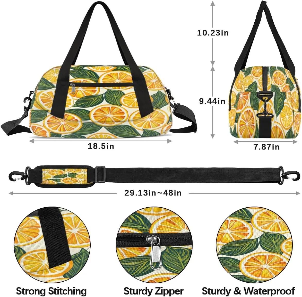 Sport Duffel Bag Oranges Slices Kids Gym Bag Weekender Overnight Bags for Boys Girls Teens Carry On Workout Travel Bag