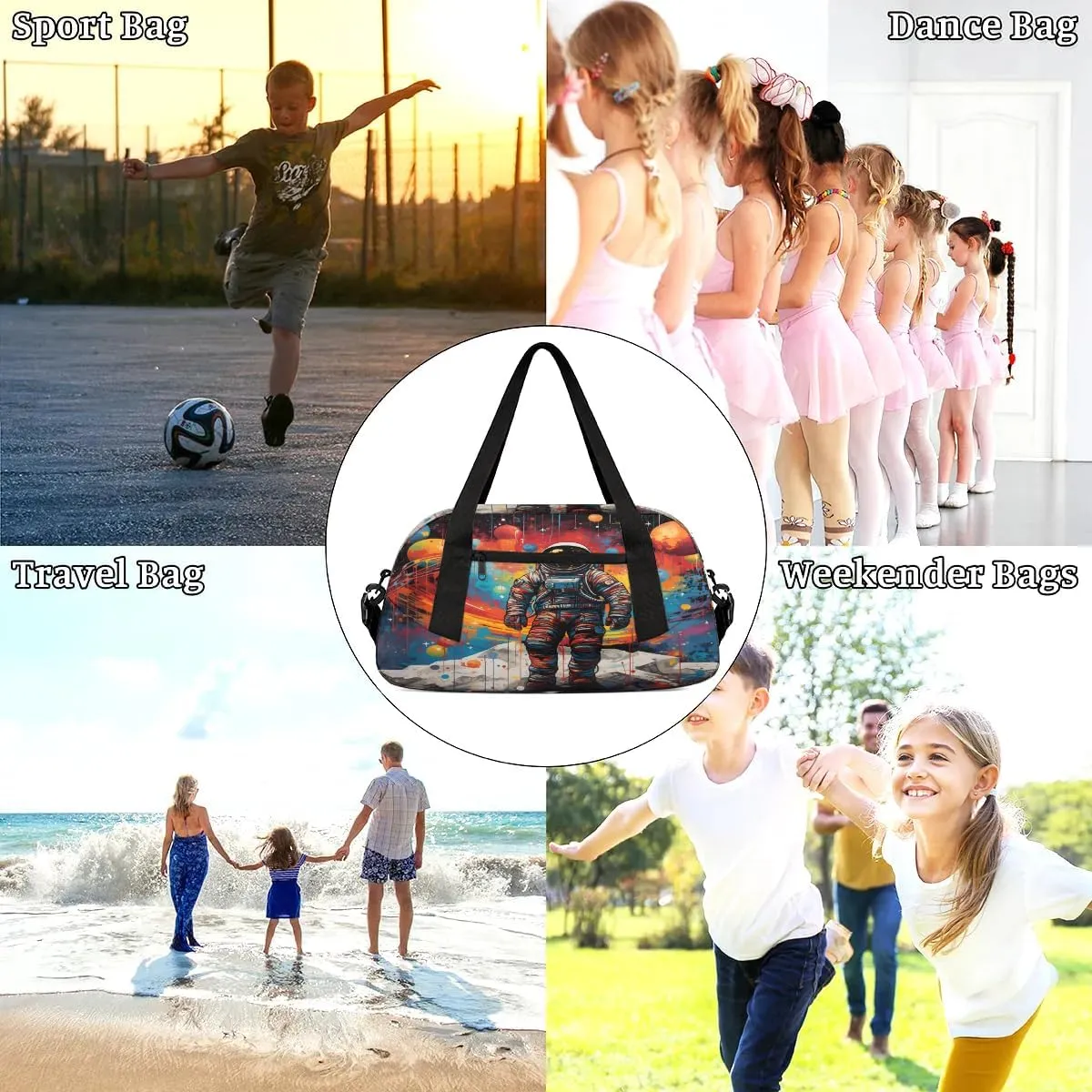 Sport Duffel Bag Watercolor Astronaut Kids Gym Bag Weekender Overnight Bags for Boys Girls Teens Carry On Workout Travel Bag