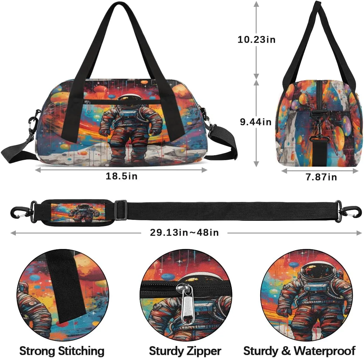 Sport Duffel Bag Watercolor Astronaut Kids Gym Bag Weekender Overnight Bags for Boys Girls Teens Carry On Workout Travel Bag