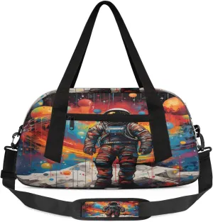 Sport Duffel Bag Watercolor Astronaut Kids Gym Bag Weekender Overnight Bags for Boys Girls Teens Carry On Workout Travel Bag