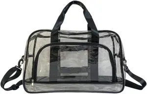 Sport Gym Yoga Dance Large Clear Travel Duffle Bag for Women Girls Weekender Overnight Duffel Bag (Black)