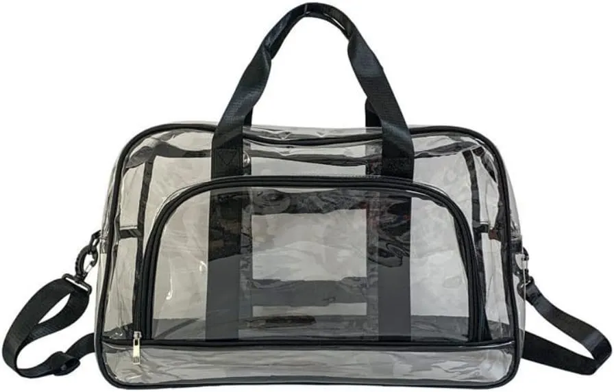 Sport Gym Yoga Dance Large Clear Travel Duffle Bag for Women Girls Weekender Overnight Duffel Bag (Black)