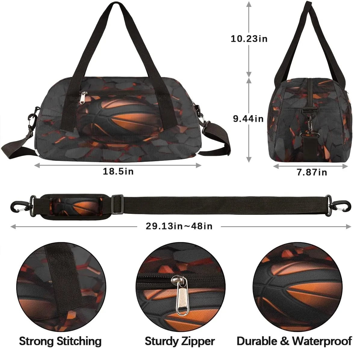 Sports Ball Basketball Crash Gym Duffle Bag for Kids,Sports Bag for Teens Boys & Girls Small Waterproof Overnight Weekender Carry School Practice Travel Bag