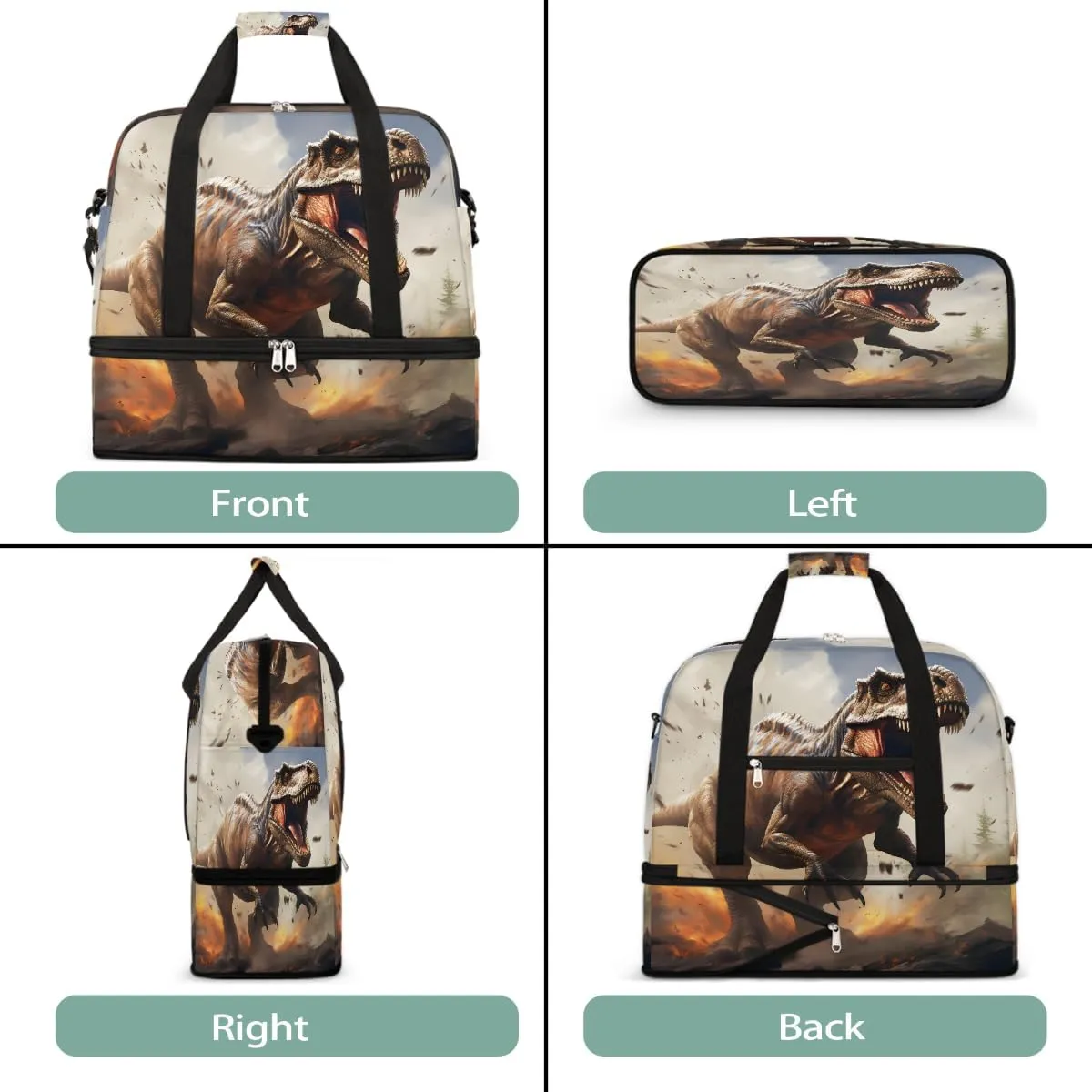 Sports Gym Bag Ferocious Dinosaur Large Travel Duffel Bag With Shoe Compartment Foldable Waterproof Carry-On Weekend Travel Bags for Camping Overnight Yoga Hospital Travel Bags