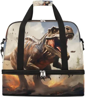 Sports Gym Bag Ferocious Dinosaur Large Travel Duffel Bag With Shoe Compartment Foldable Waterproof Carry-On Weekend Travel Bags for Camping Overnight Yoga Hospital Travel Bags