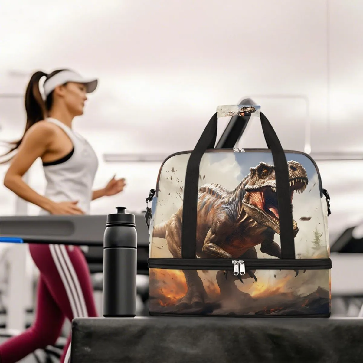 Sports Gym Bag Ferocious Dinosaur Large Travel Duffel Bag With Shoe Compartment Foldable Waterproof Carry-On Weekend Travel Bags for Camping Overnight Yoga Hospital Travel Bags