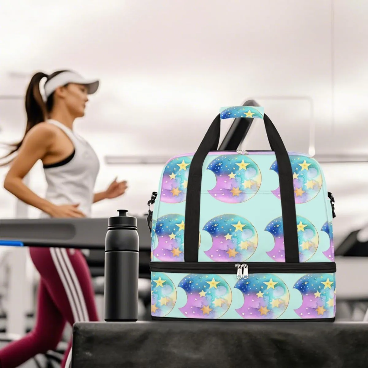 Sports Gym Bag Stars Moon Painting Large Travel Duffel Bag With Shoe Compartment Foldable Waterproof Carry-On Weekend Travel Bags for Camping Overnight Yoga Hospital Travel Bags