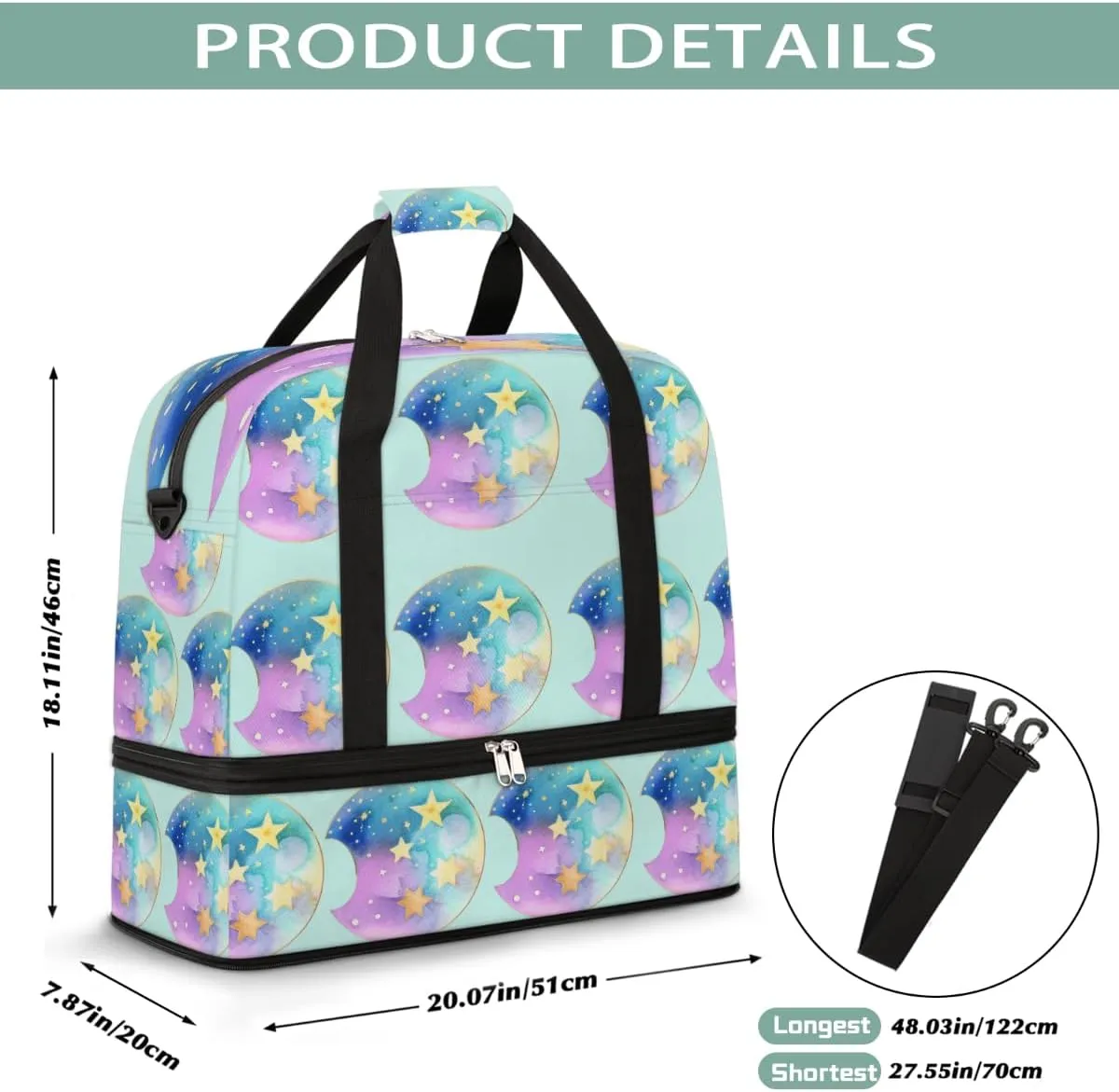 Sports Gym Bag Stars Moon Painting Large Travel Duffel Bag With Shoe Compartment Foldable Waterproof Carry-On Weekend Travel Bags for Camping Overnight Yoga Hospital Travel Bags