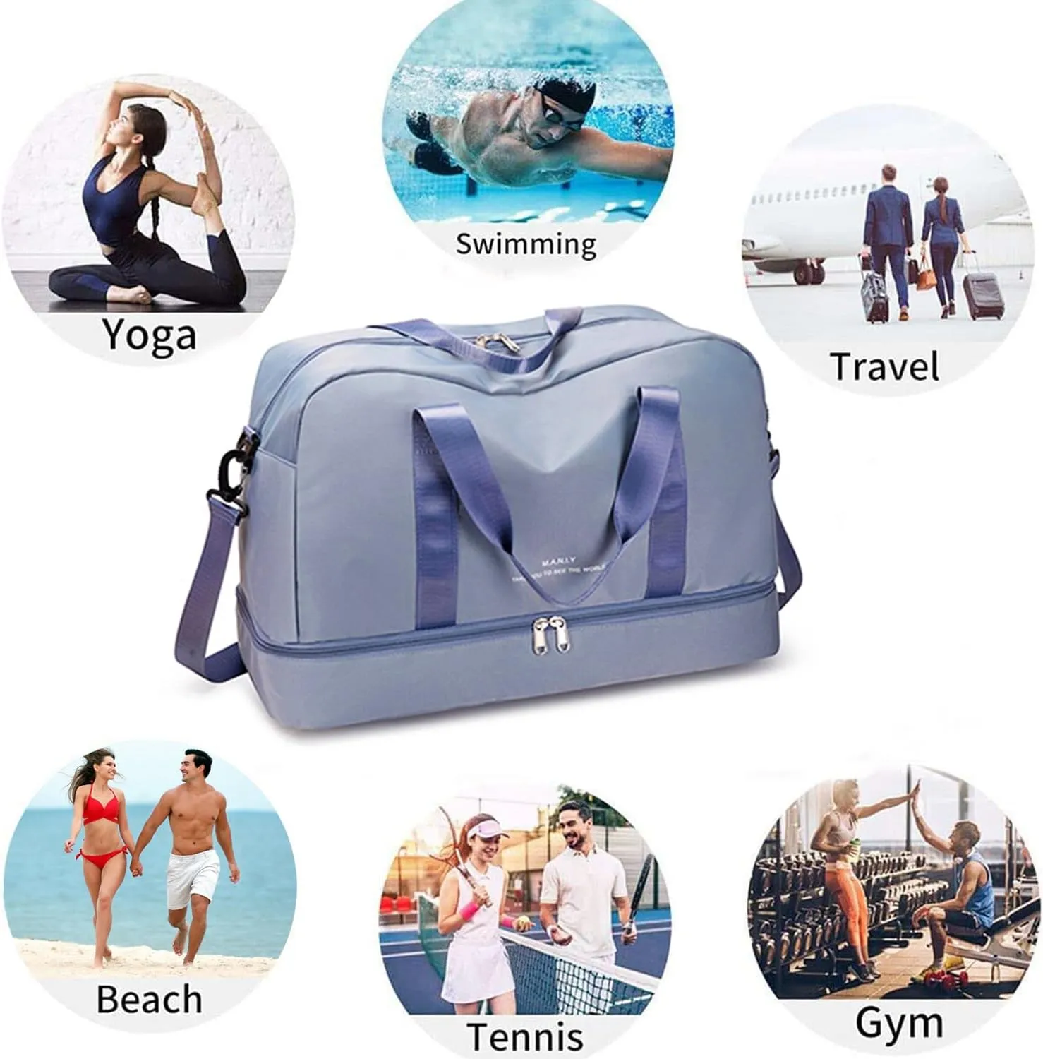 Sports Travel Duffel Bag for Women,Light Gym Bag with Shoe Compartment,Large Capacity Weekender Overnight with Wet Pocket for Lady Travel, Gym, Yoga （Blue）